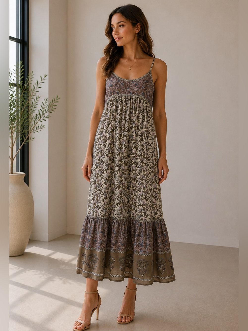 Natural Life Boho Floral Maxi Dress Size S